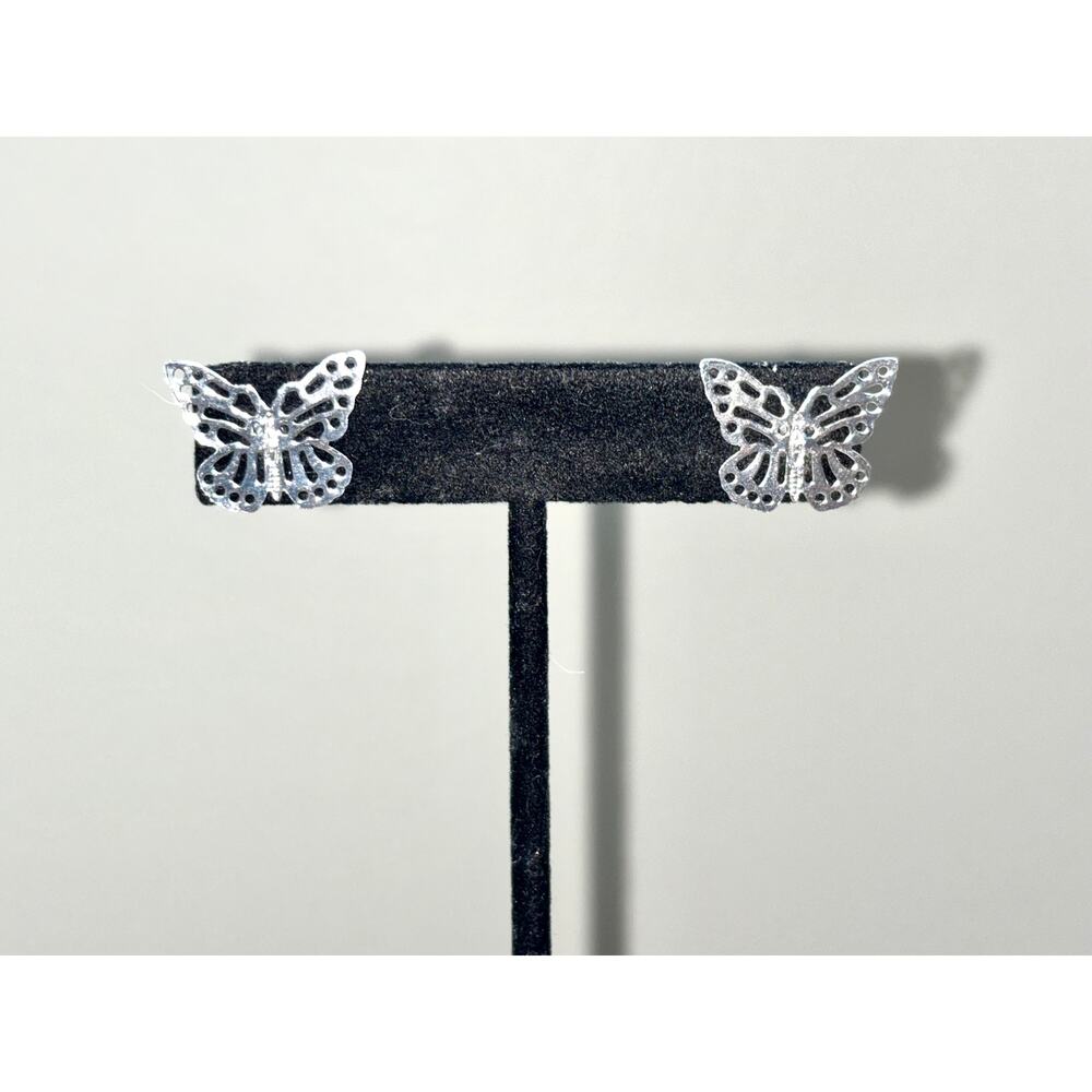 Silver Tone Filigree Butterfly Earrings - Picture 4 of 5